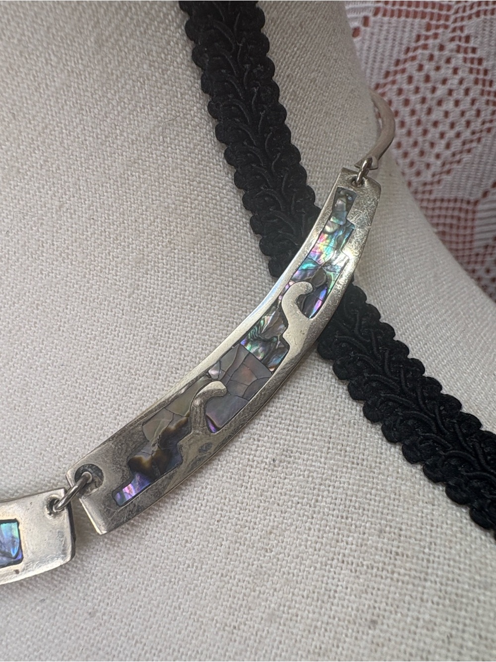 Vintage 925 Mexican Sterling Silver Abalone Collar Necklace - Picture 3 of 8
